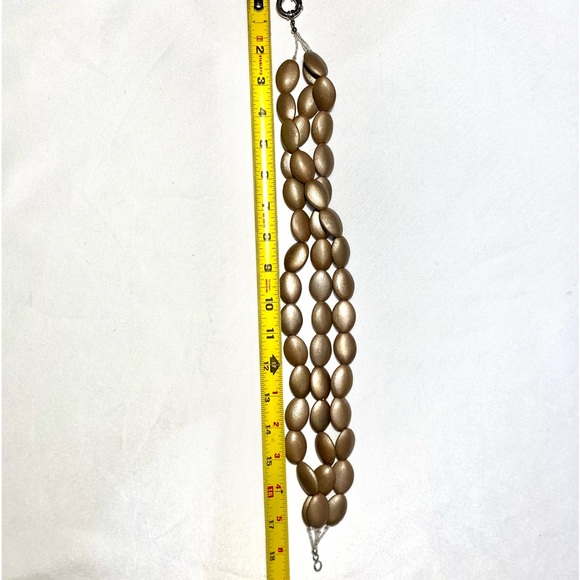 Necklace three strand  wooden oval and sparkling bids - Picture 5 of 7